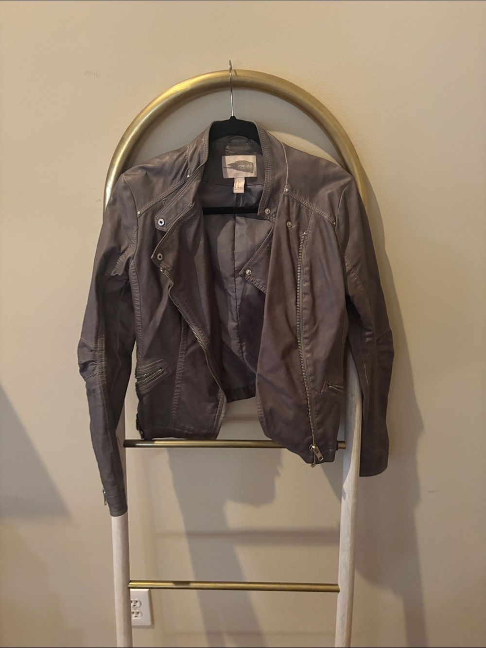Forever 21 Gray Vegan Leather Moto Jacket